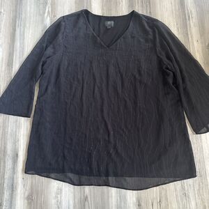 JM Collection Black Dressy Tunic Blouse Too Sheer Lined Size XL